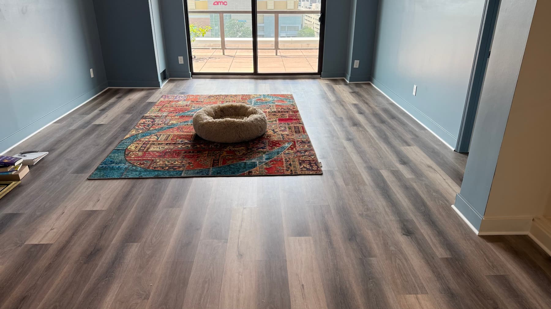 Floor-forward view of installed Rhino luxury vinyl planks and natural grain variation